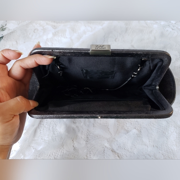 Zac Posen Metallic Gray Textured Crossbody Bag/Clutch. - Picture 9 of 14